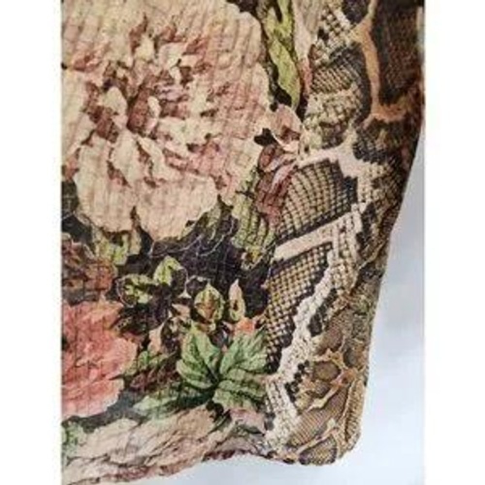VTG Y2K Dressbarn BOHO Blouse Womens S Brown Floral Snakeskin Lace Trim Chiffon - Picture 4 of 9
